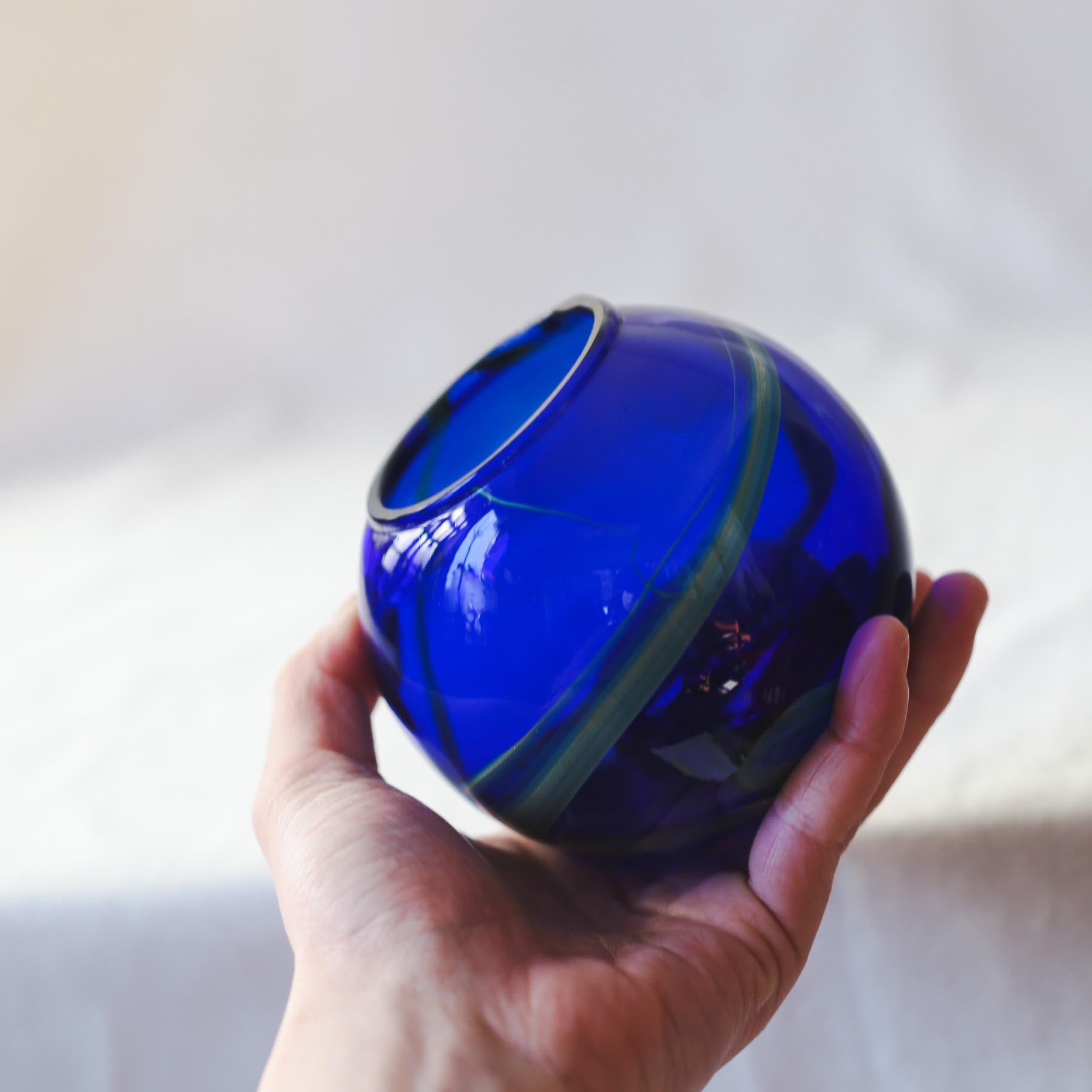 Blue Glass Candle Holder / 青いガラスのキャンドルホルダー