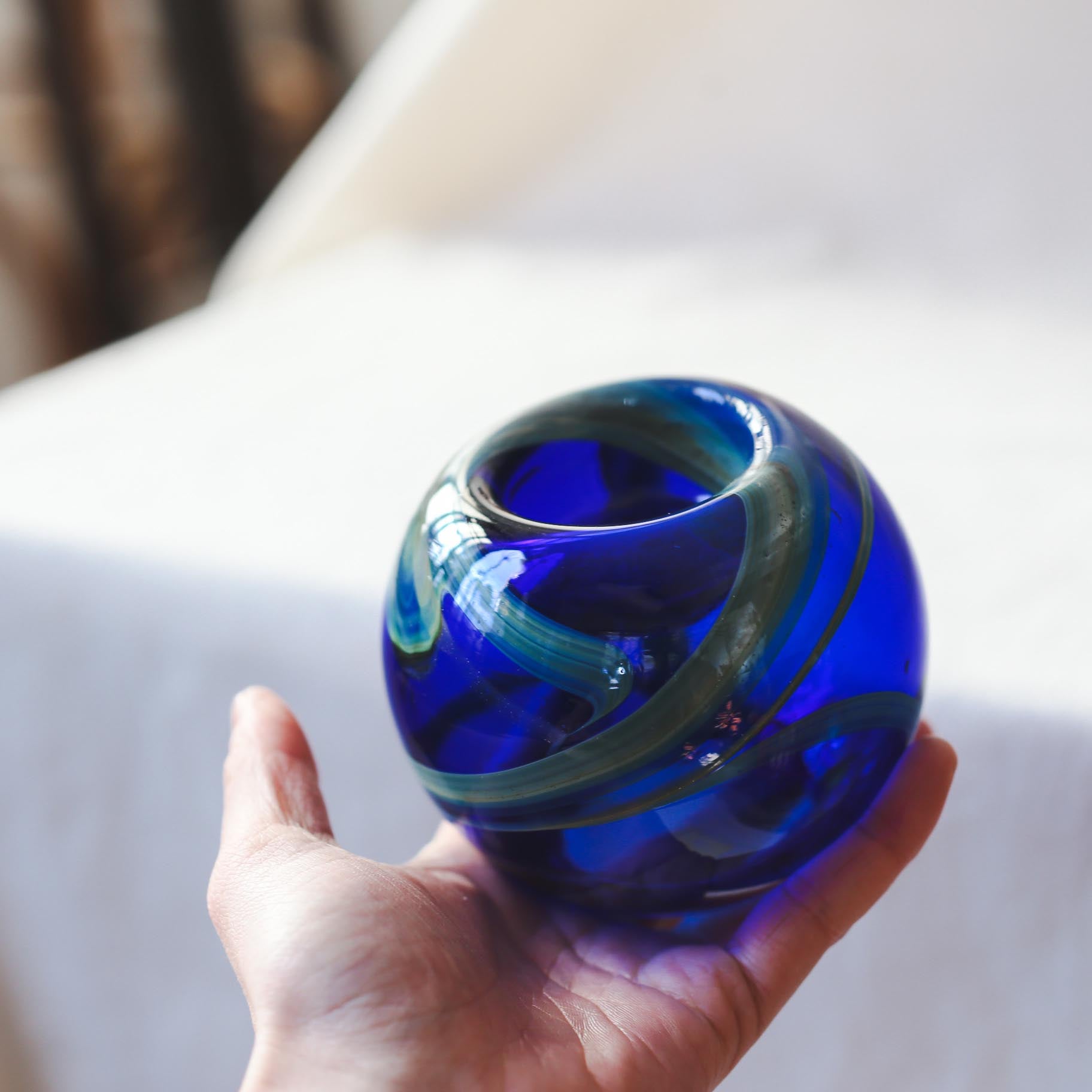 Blue Glass Candle Holder / 青いガラスのキャンドルホルダー