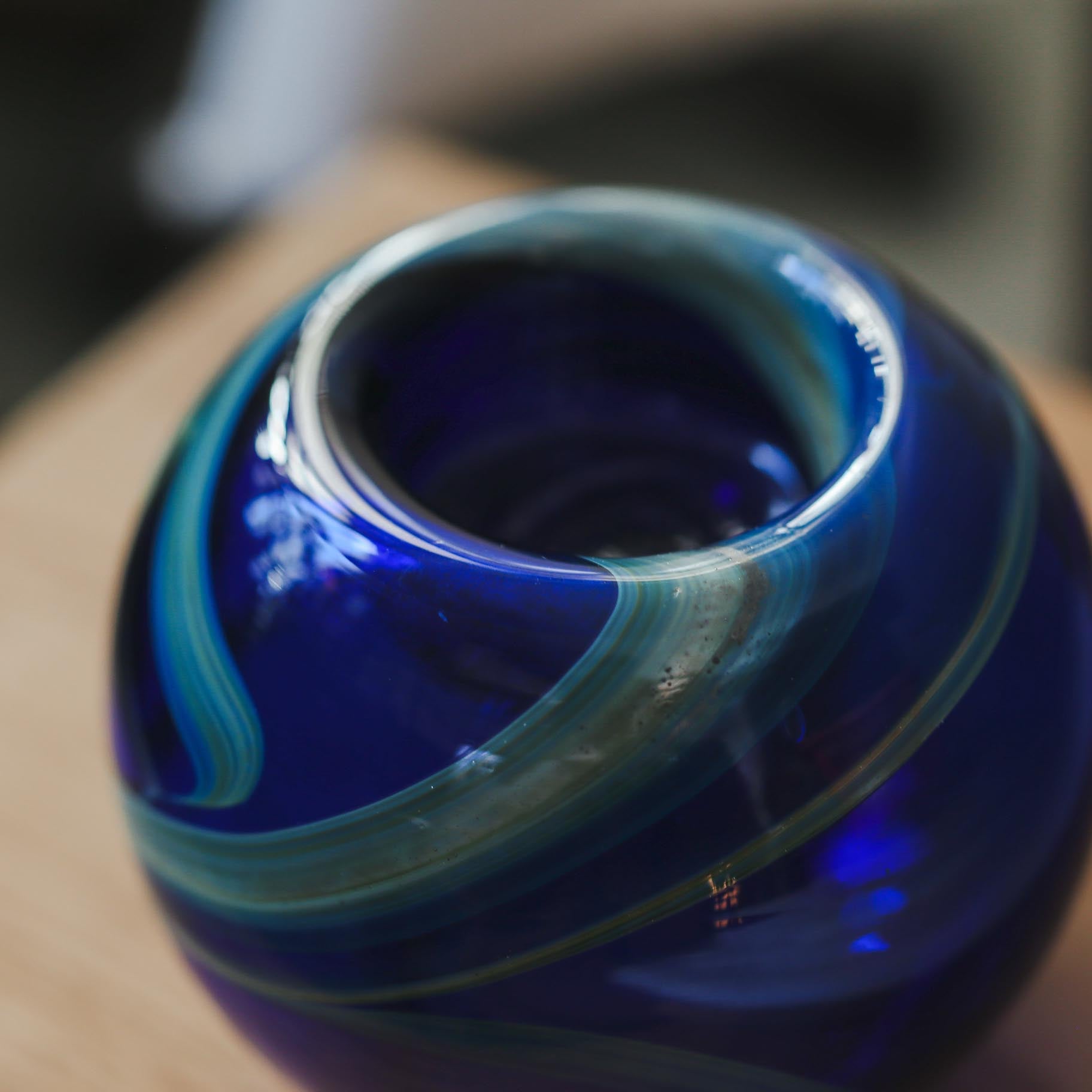 Blue Glass Candle Holder / 青いガラスのキャンドルホルダー