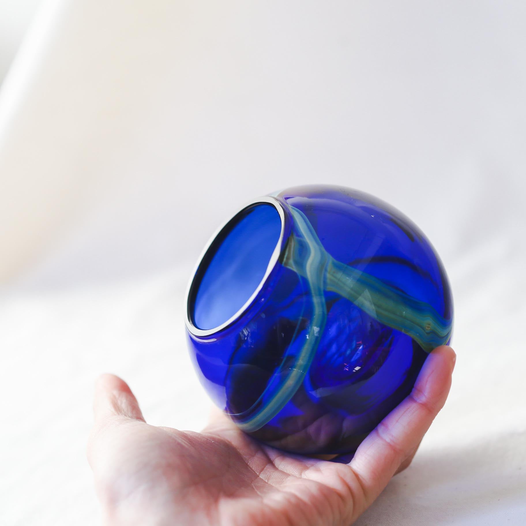Blue Glass Candle Holder / 青いガラスのキャンドルホルダー