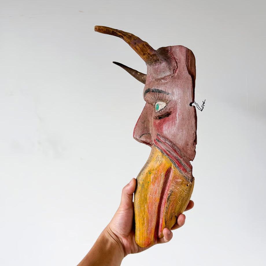 Wood Carving Devil mask / 木彫りの悪魔面