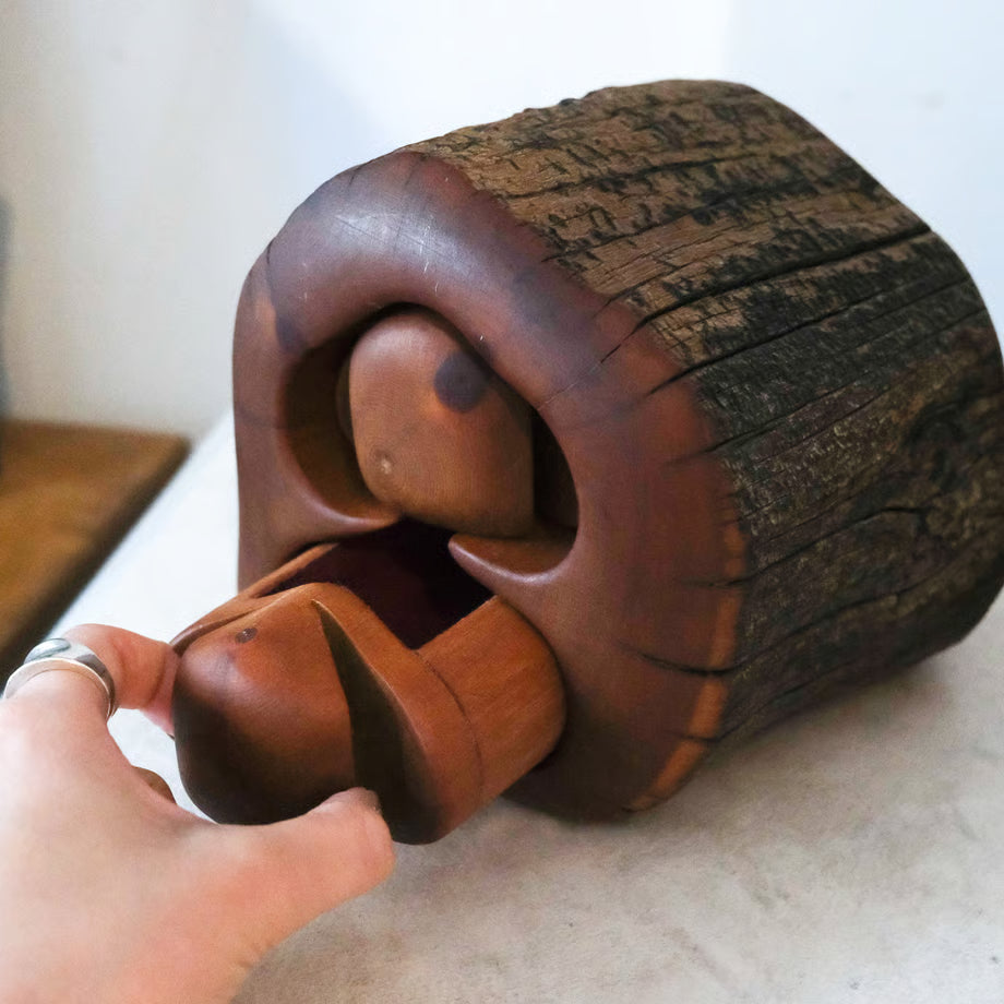 1970s Handmade Log Puzzle Box / 木製丸太の小物入れ